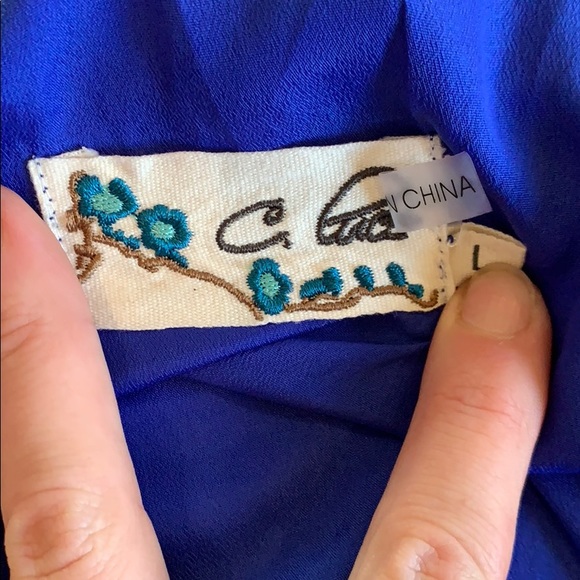 C. Luce royal blue geometric dress w peep shoulder - Picture 8 of 8